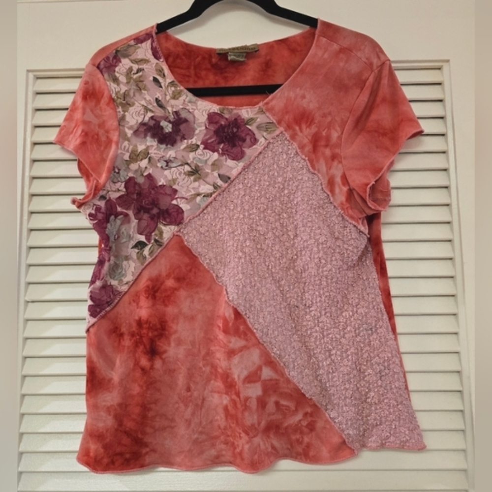 Notations - Y2K Vintage Floral Lace Patchwork Short-Sleeve Top